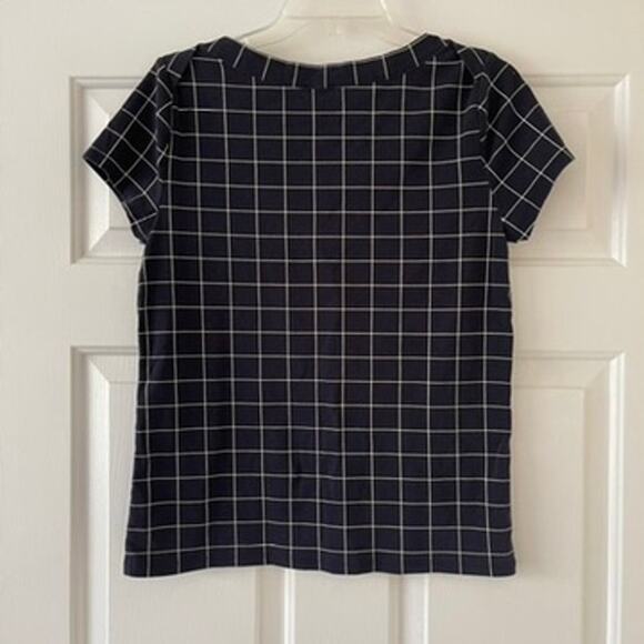 L Ann Taylor Navy and White Check Top - Picture 4 of 6